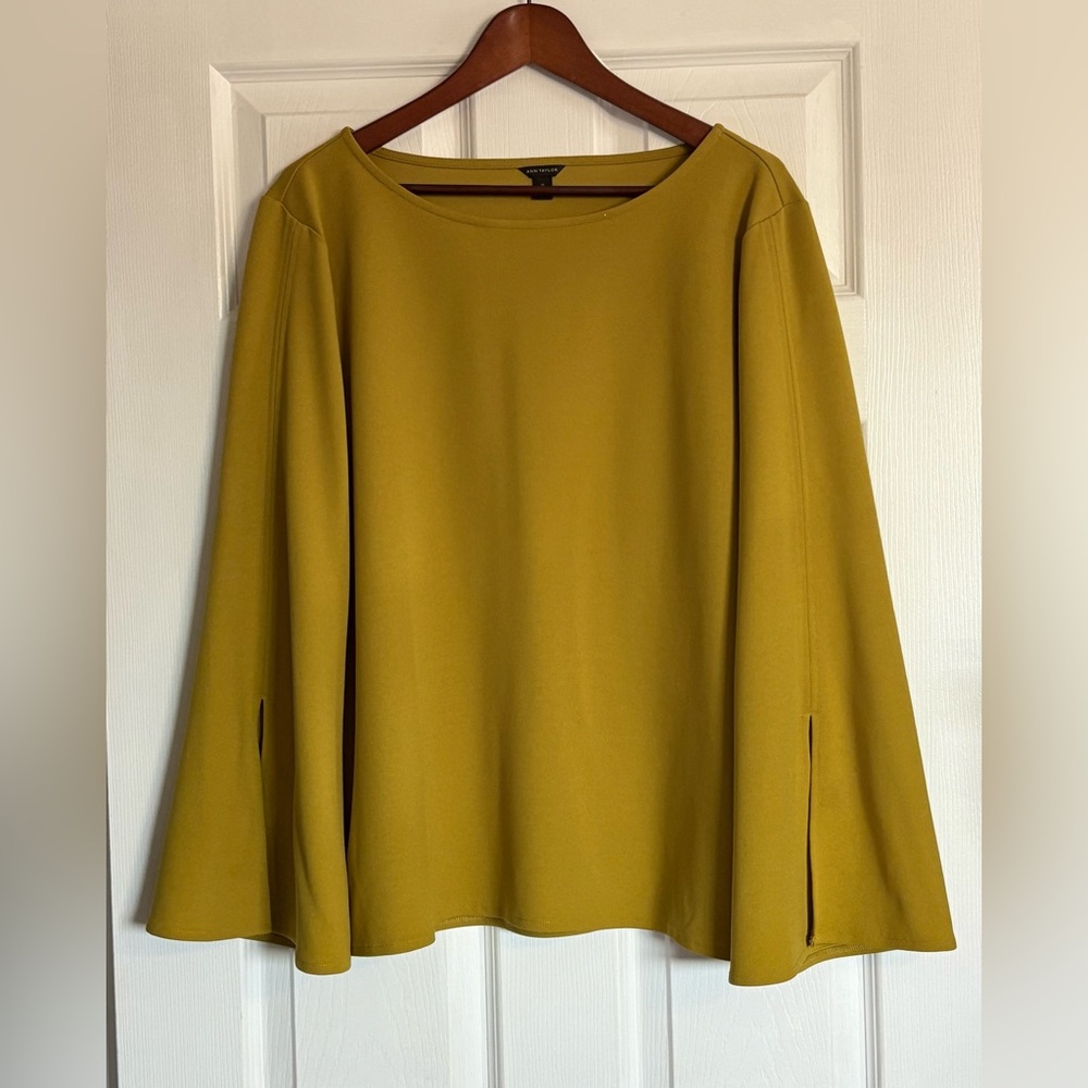 Ann Taylor Mustard Yellow Long Bell Sleeve Pullover A Line Top Size Xlarge